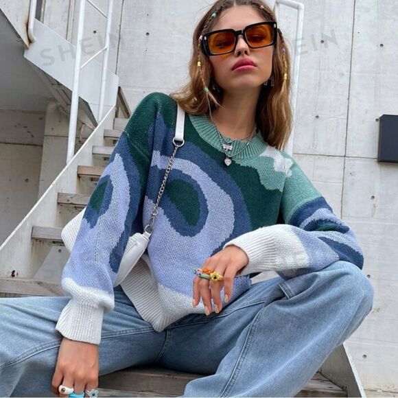 NWOT Color Block Drop Shoulder Sweater - Picture 2 of 9